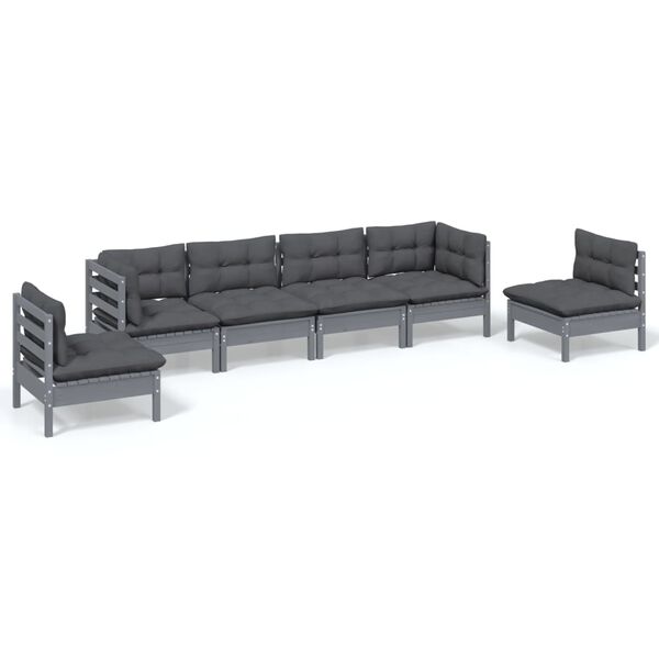 vidaXL Garden Lounge Set Gray Solid pinewood, fabric (100% polyester)