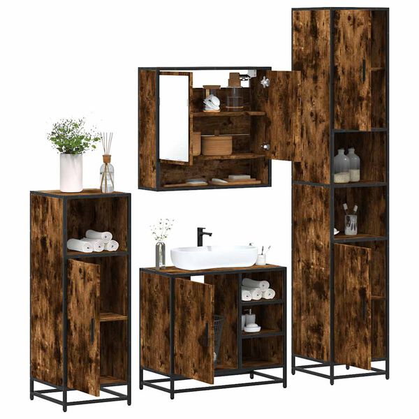vidaXL Bathroom Furniture Set Smoked Oak Engineered wood, metal Large