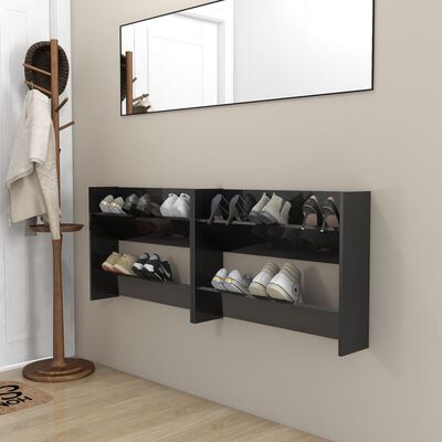 vidaXL Wall Shoe Cabinets 2 pcs High Gloss Black 31.5"x7.1"x23.6" Engineered Wood