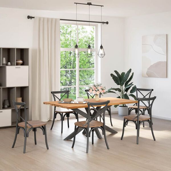 vidaXL Dining Table Light Brown Solid oak wood, Powder-coated steel Large