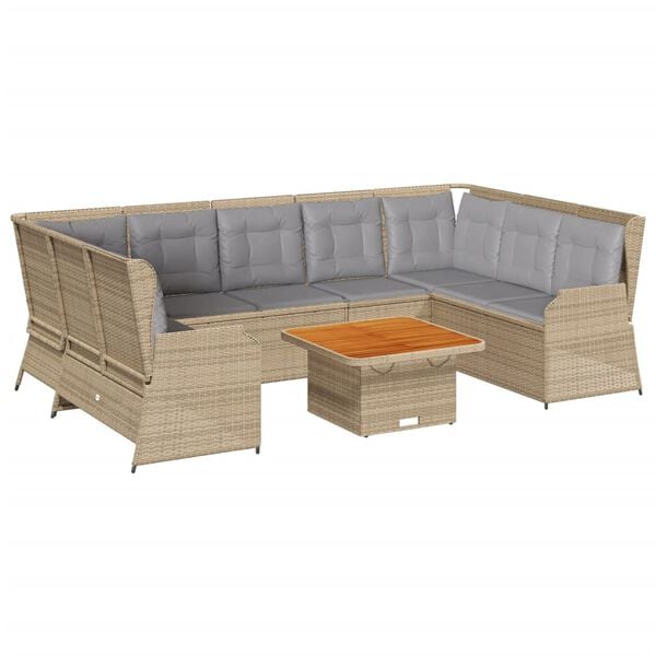 vidaXL Patio Lounge Set Beige Poly Rattan 7 Piece Set Adjustable Feet