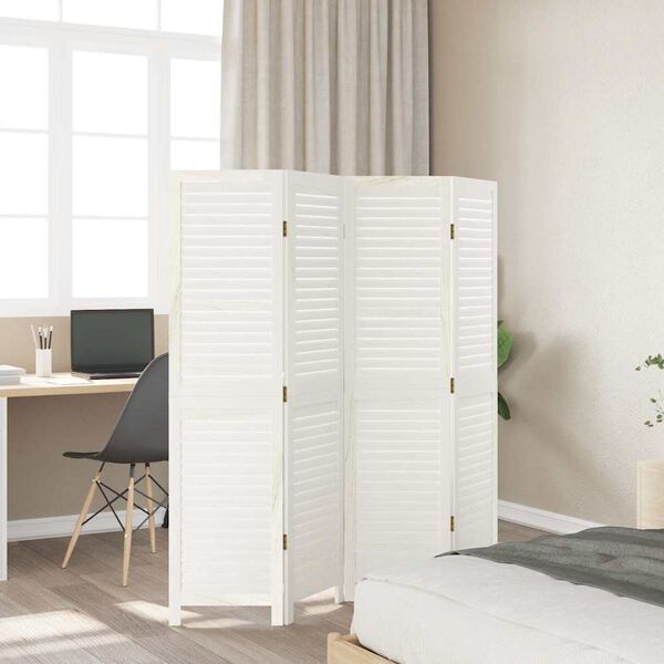 vidaXL Room Divider 4 Panels White Solid Wood Paulownia