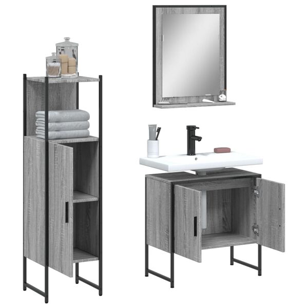 vidaXL Bathroom Cabinet Set Grey sonoma Engineered wood Medium