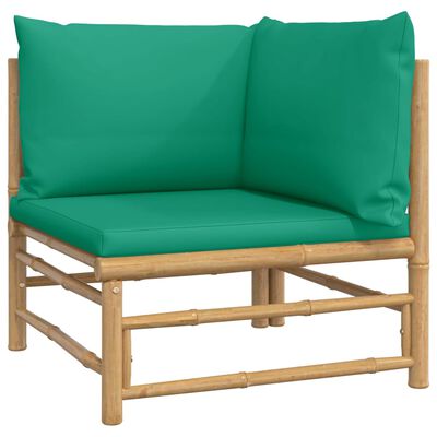 vidaXL Patio Corner Sofas with Green Cushions 2 pcs Bamboo