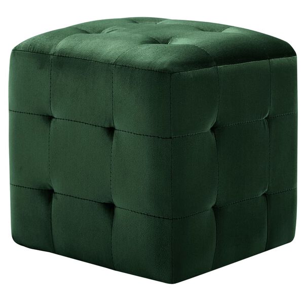 vidaXL Pouffe Green Velvet, Wood 11.8 x 11.8 x 11.8 in Cube Ottoman