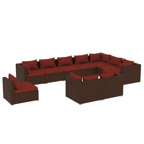 vidaXL Garden Lounge Set Brown PE rattan, powder-coated steel, plastic