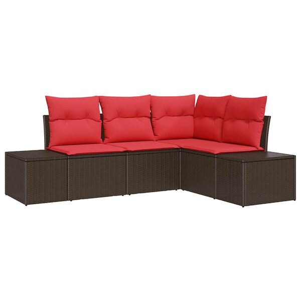 vidaXL Garden Sofa Set with Cushion 4 pcs Brown Poly Rattan