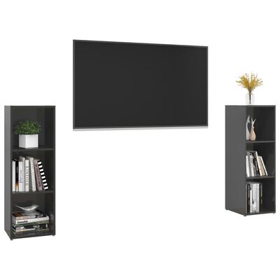 vidaXL TV Cabinets 2 pcs High Gloss Gray 42.1"x14"x15" Chipboard