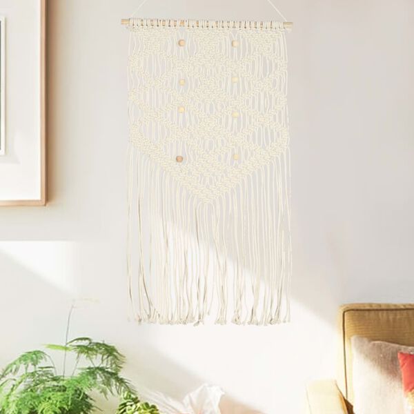 vidaXL Macrame Wall Hanger White Cotton Medium Decorative Inlays