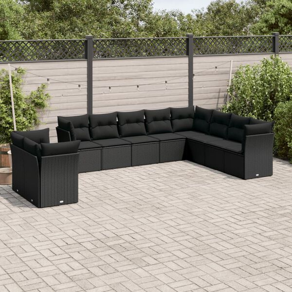 vidaXL Garden Sofa Set Black PE Rattan, Powder-Coated Steel, Fabric Large