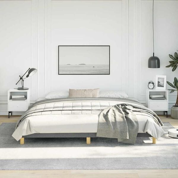 vidaXL Bed Frame Dark Gray 100% Polyester, Plywood, Engineered Wood King
