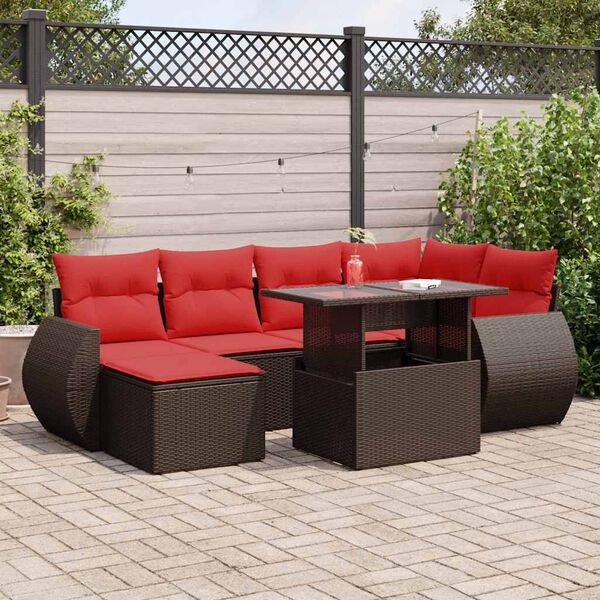 vidaXL 7 Piece Patio Sofa Set with Cushions Brown Poly Rattan Acacia