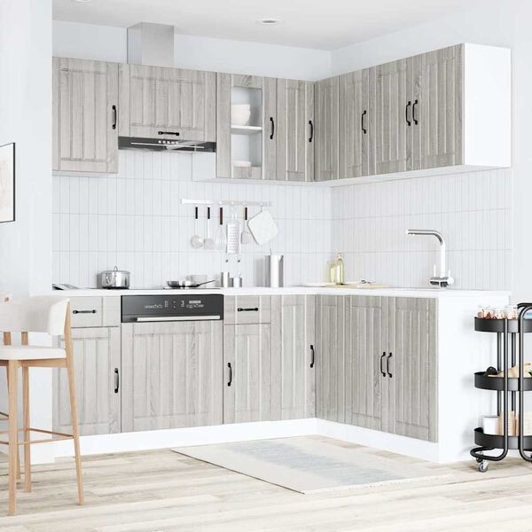 vidaXL Kitchen Cabinet Set Gray Sonoma Engineered wood and glass Large
