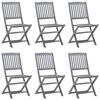 vidaXL Outdoor Chair Set of 6 Grey Solid Acacia wood Standard Foldable