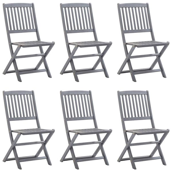 vidaXL Outdoor Chair Set of 6 Grey Solid Acacia wood Standard Foldable