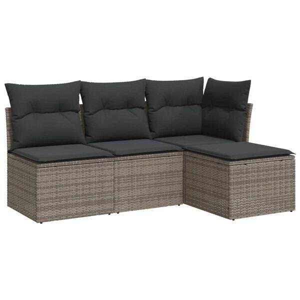 vidaXL Garden Sofa Set Grey PE Rattan, Powder-Coated Steel, Polyester