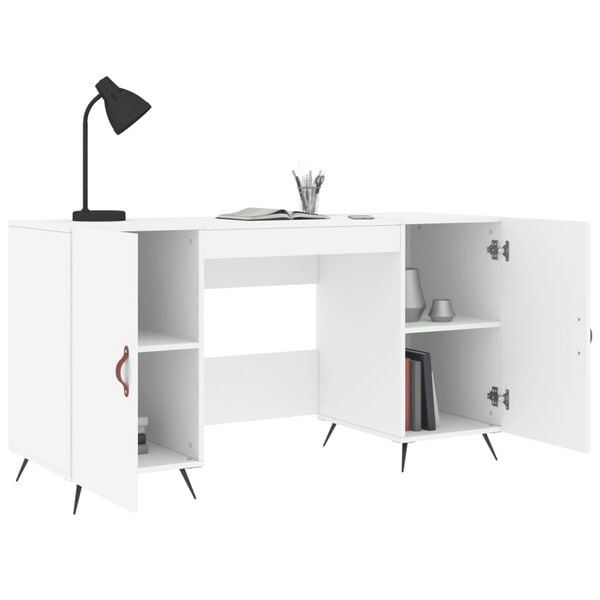vidaXL Desk White Engineered wood, iron, faux leather 55.1x19.7x29.5 in