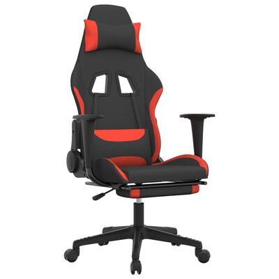 vidaXL Massage Gaming Chair with Footrest Black and Red Fabric