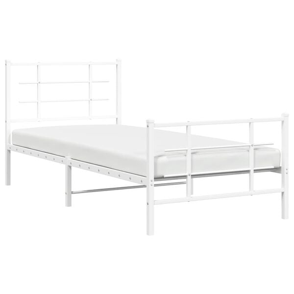 vidaXL Bed Frame White Powder-Coated Steel Twin Metal Bed Frame