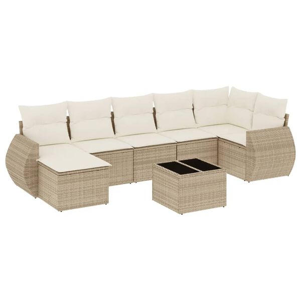 vidaXL Garden Sofa Set Beige PE rattan, powder-coated steel, tempered glass