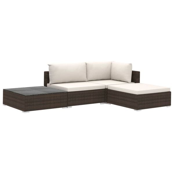 vidaXL Garden Lounge Set Rattan - Brown, Cushion - Cream