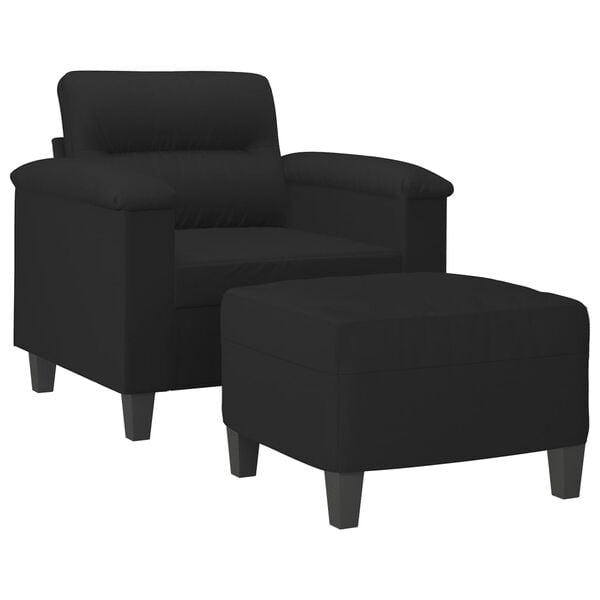 vidaXL Sofa Chair With Footstool Black Microfiber Single Sofa Chair
