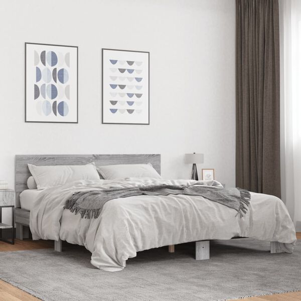 vidaXL Bed Frame Gray Sonoma Engineered wood Double Durable Bed Frame