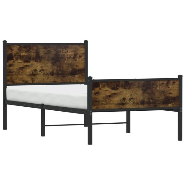 vidaXL Bed Frame Smoked Oak Steel Single Bed Frame Rectangular