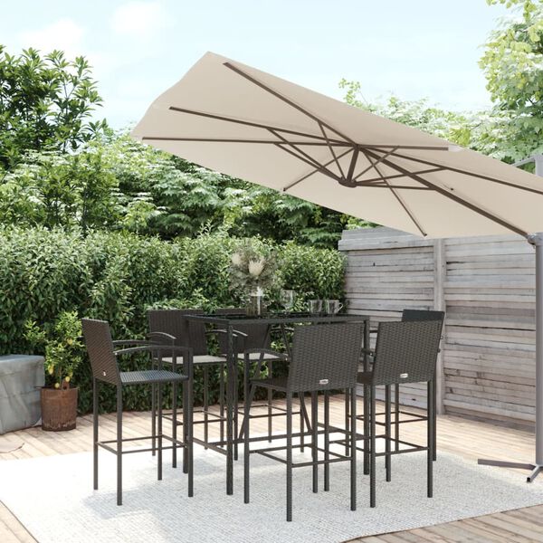 vidaXL Garden Bar Set Black PE Rattan, Powder-Coated Steel, Tempered Glass