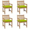 vidaXL Patio Chair Set of 4 Bright Green Solid Teak Wood, 100% Polyester