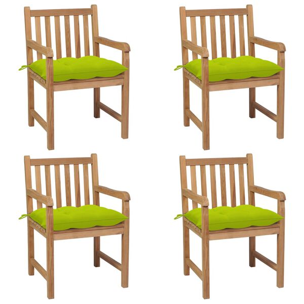vidaXL Patio Chair Set of 4 Bright Green Solid Teak Wood, 100% Polyester