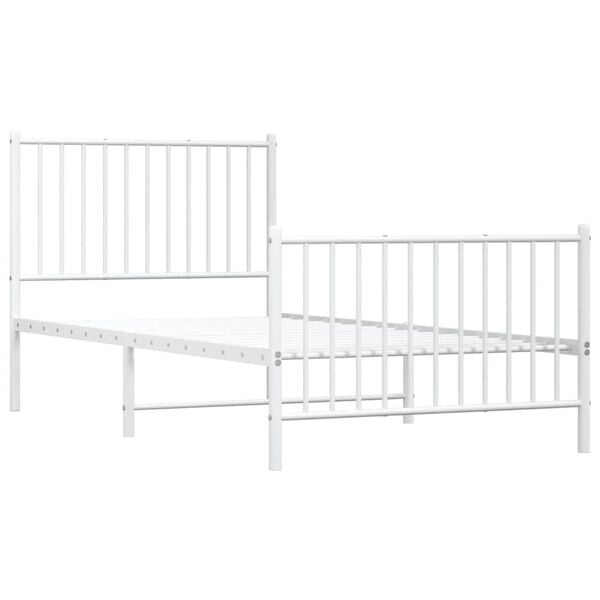vidaXL Bed Frame White Steel Twin size Bed Frame Rectangular