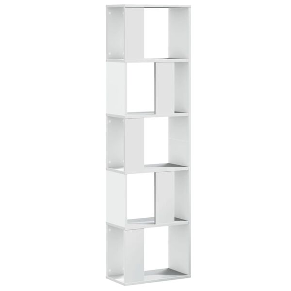 vidaXL Bookcase White Engineered Wood 5-Tier, 18 x 9.3 x 64.0 in