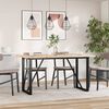 vidaXL Dining Table Natural Wood, Black Solid Pine Wood, Powder-Coated Steel
