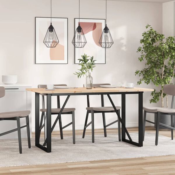 vidaXL Dining Table Natural Wood, Black Solid Pine Wood, Powder-Coated Steel