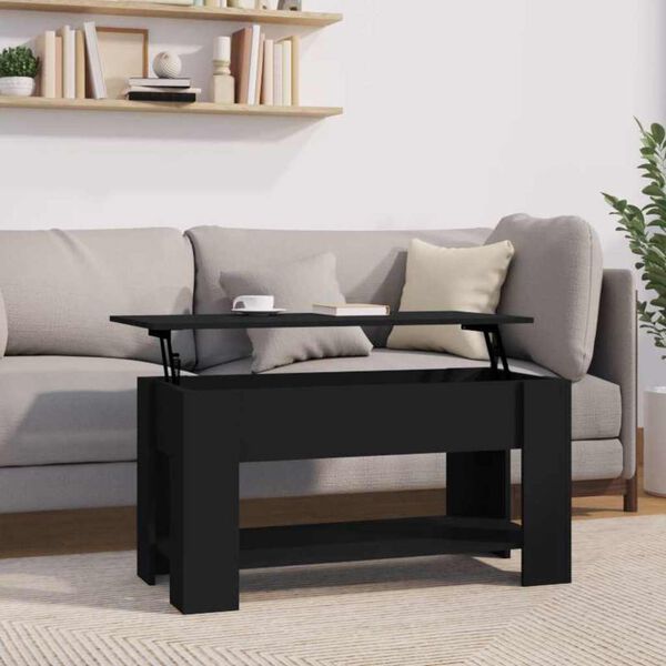 vidaXL Coffee Table Black Engineered Wood Medium Height-Adjustable