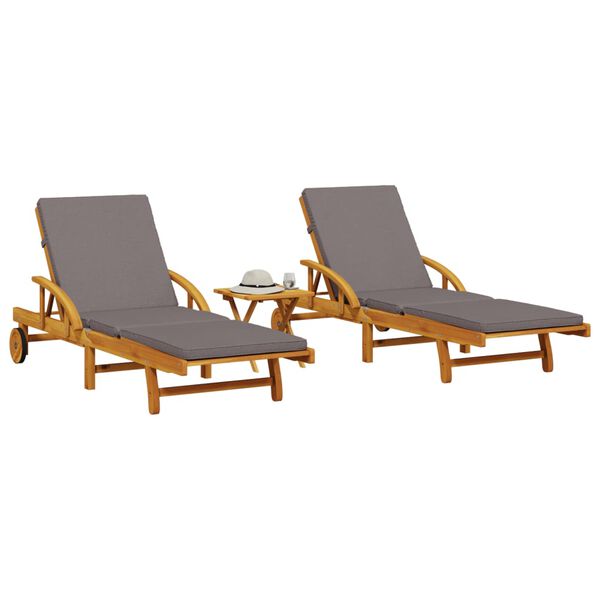 vidaXL Sun Lounger Set of 2 Brown Solid Acacia wood Standard Size