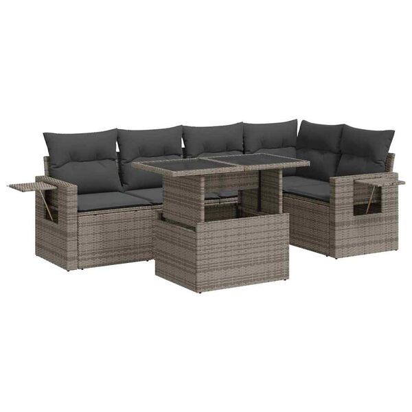 vidaXL Garden Sofa Set Grey Poly Rattan, Powder-Coated Steel Medium