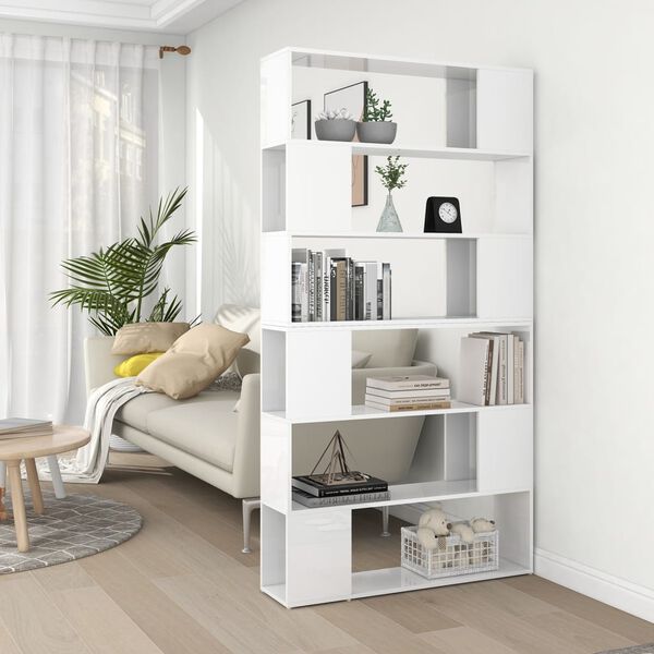 vidaXL Book Cabinet Room Divider High gloss white Engineered wood