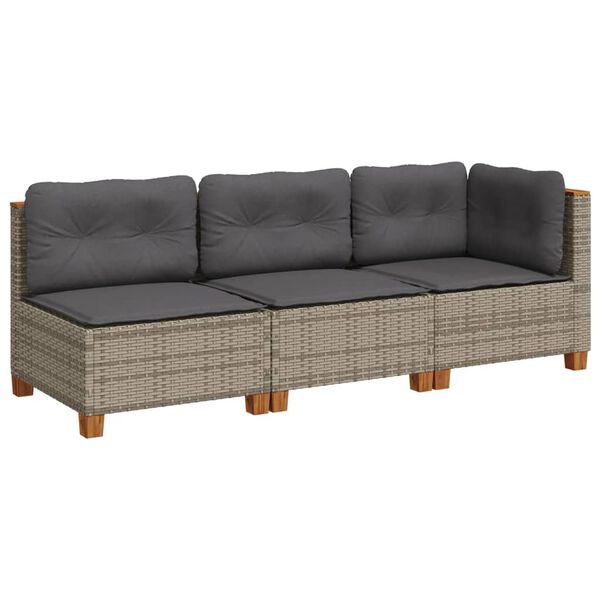 vidaXL Garden Sofa Set of 3 Grey PE Rattan 3-Seater Modular