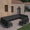 vidaXL Garden Lounge Set Black Solid Pinewood, 100% Polyester Standard
