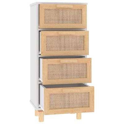 vidaXL Sideboard White 15.7"x11.8"x35.4" Solid Wood Pine and Natural Rattan