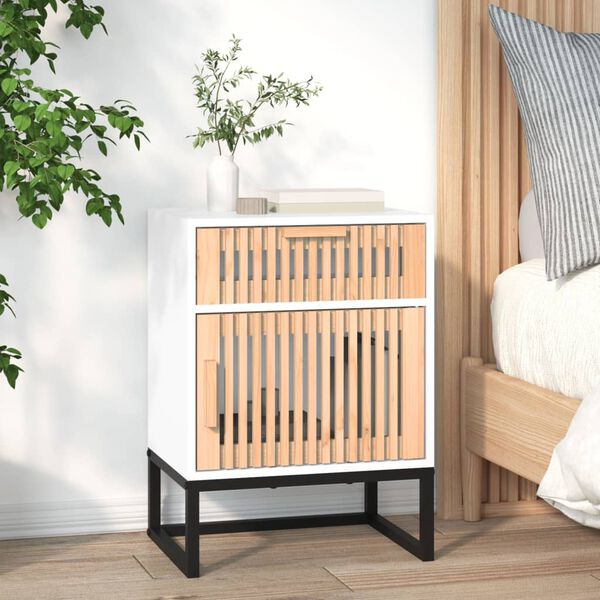 vidaXL Bedside Cabinet White 15.7x11.8x21.9" Engineered Wood&Iron