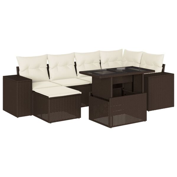 vidaXL Garden Sofa Set Brown PE rattan 7 Piece Removable Covers