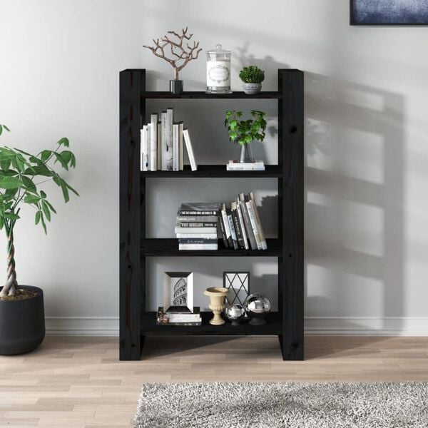 vidaXL Book Cabinet Black Solid Pine Wood Medium Book Cabinet