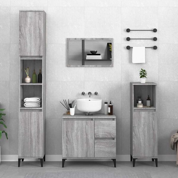 vidaXL Bathroom Cabinet Gray Sonoma Engineered Wood, Metal Standard