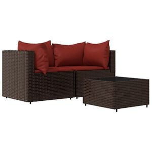 vidaXL Patio Lounge Set Brown Poly Rattan Compact Adjustable Feet