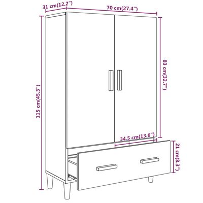 vidaXL Highboard High Gloss White 27.6"x12.2"x45.3" Engineered Wood