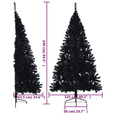 vidaXL Artificial Half Christmas Tree with Stand Black 8 ft PVC
