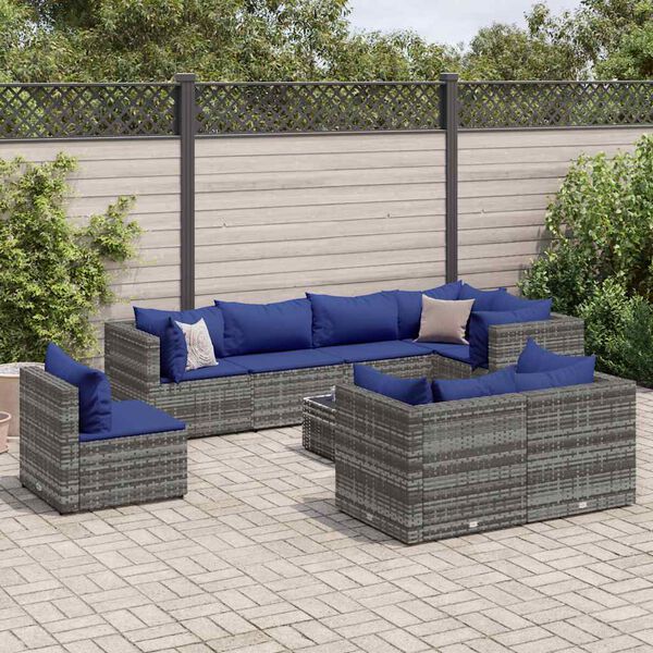 vidaXL Patio Lounge Set Set of 8 Gray Poly rattan Large